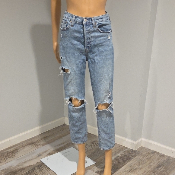 Pistola Ripped Light Blue Cropped Jeans - Picture 1 of 10